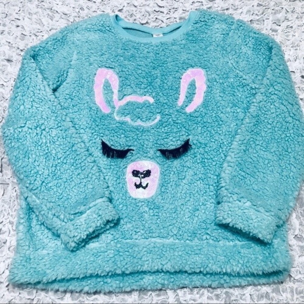 Arizona Jean Co blue sweater kids Llama faux fur long sleeve sweater size XL